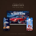 The AMBITION Line: wallpapers shown on a laptop and two phone lock screens