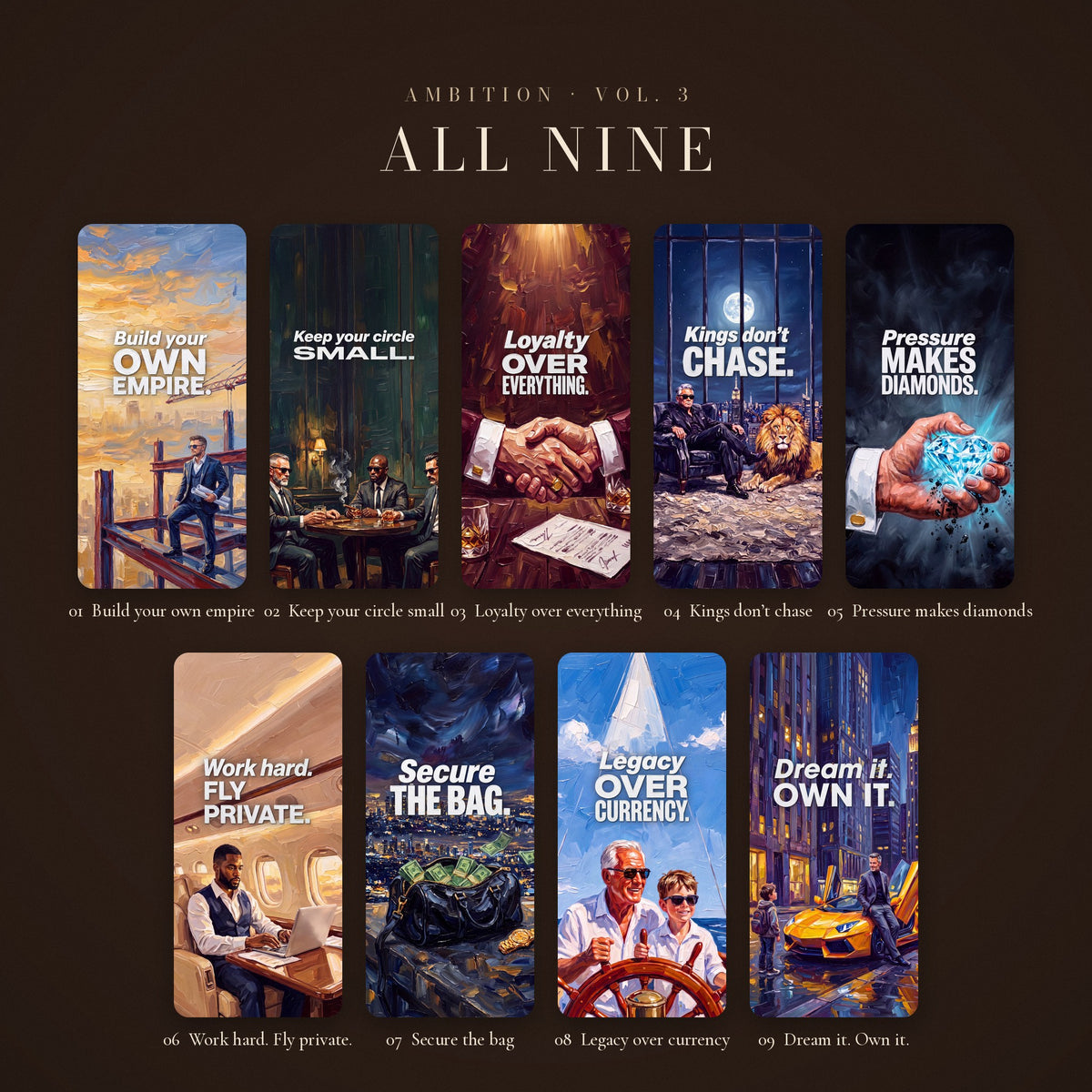 AMBITION Vol. 3 – The Empire: all nine wallpapers side by side