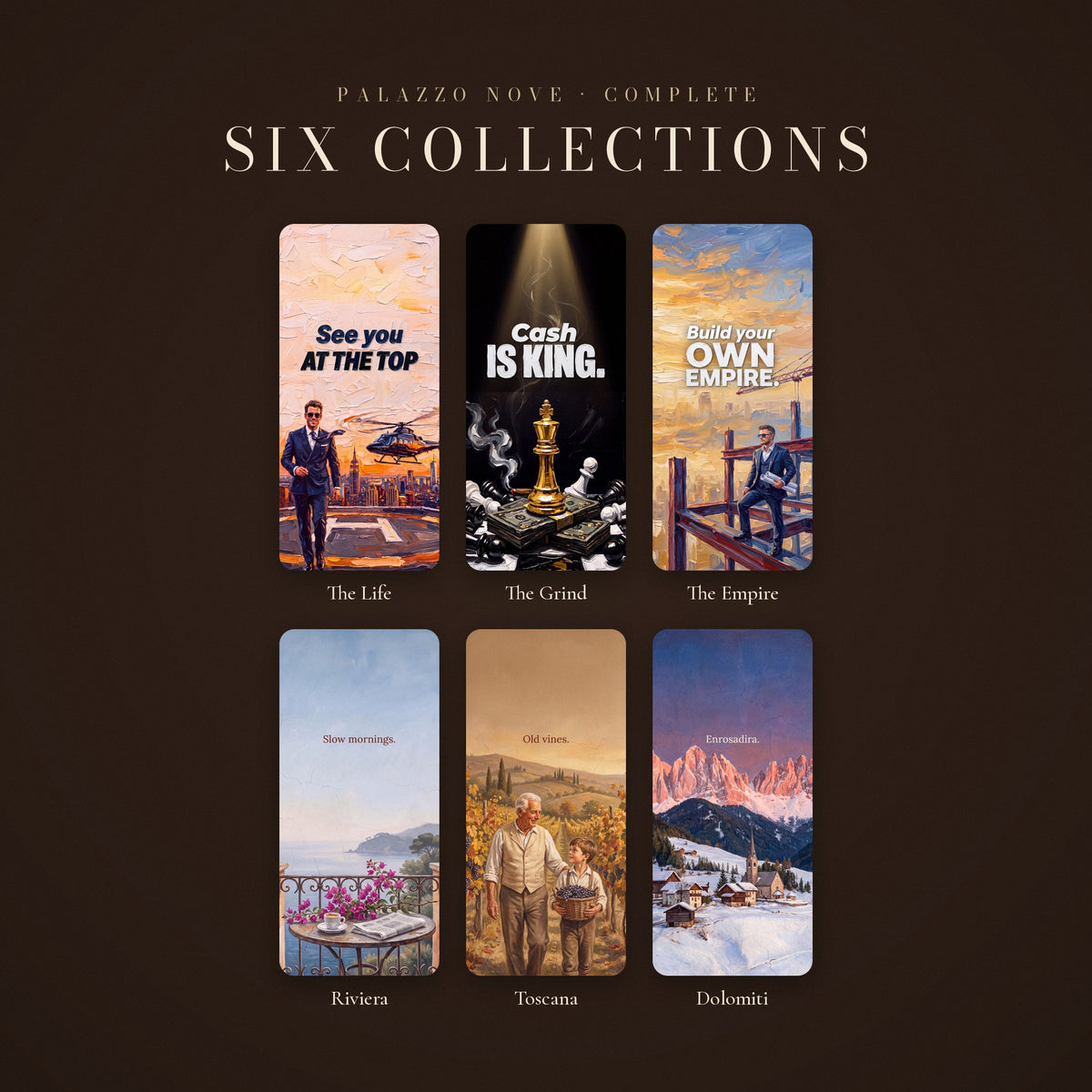 Palazzo Nove Complete: all six collections side by side