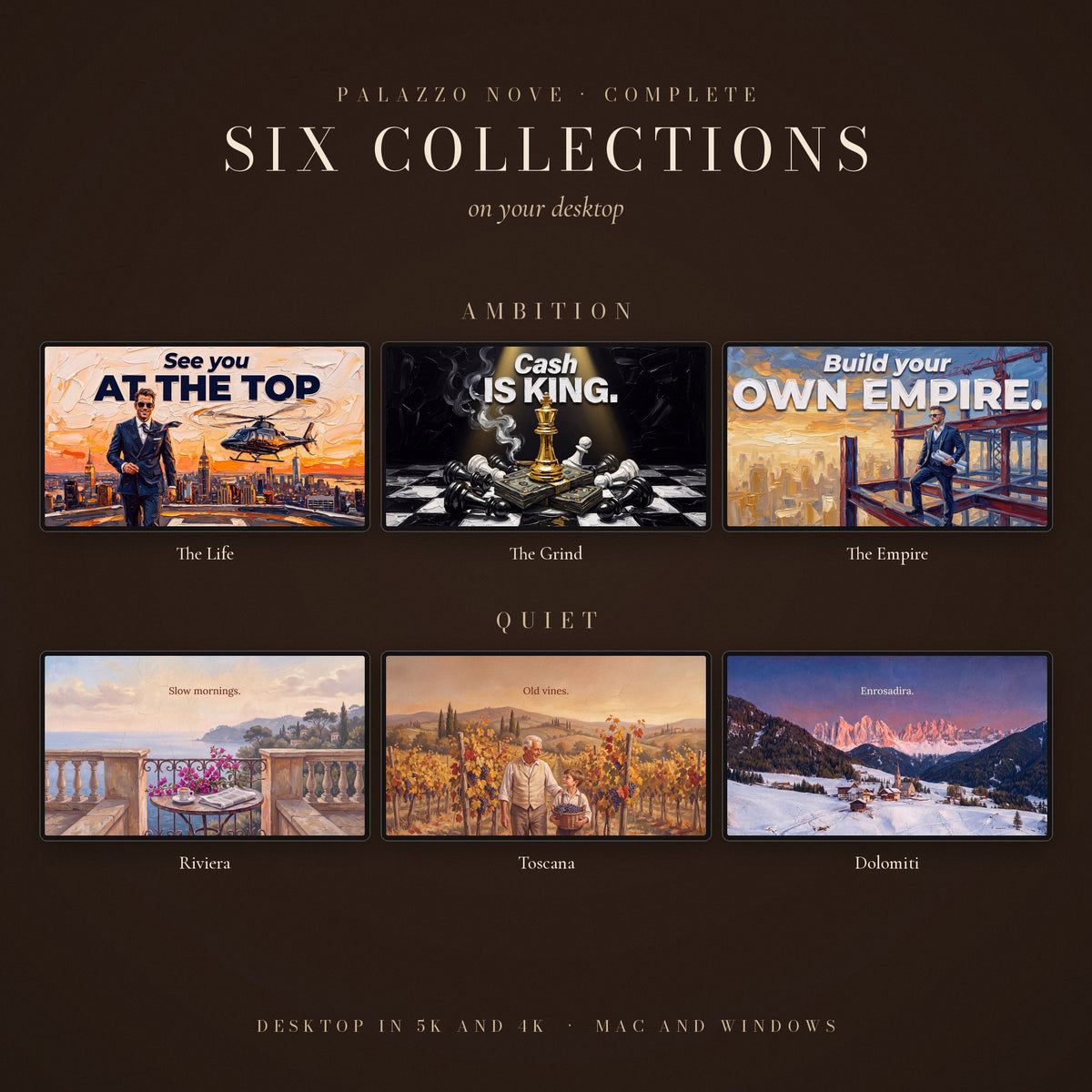Palazzo Nove Complete: all six collections on desktop screens