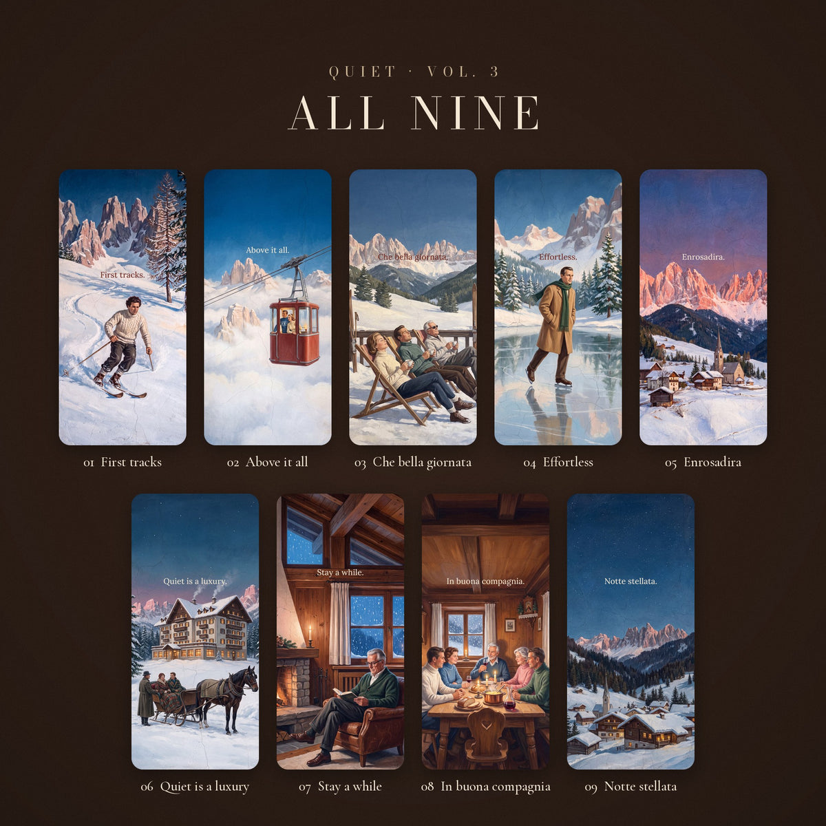 QUIET Vol. 3 – Dolomiti: all nine wallpapers side by side