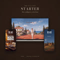 The Palazzo Starter: wallpapers shown on a laptop and two phone lock screens